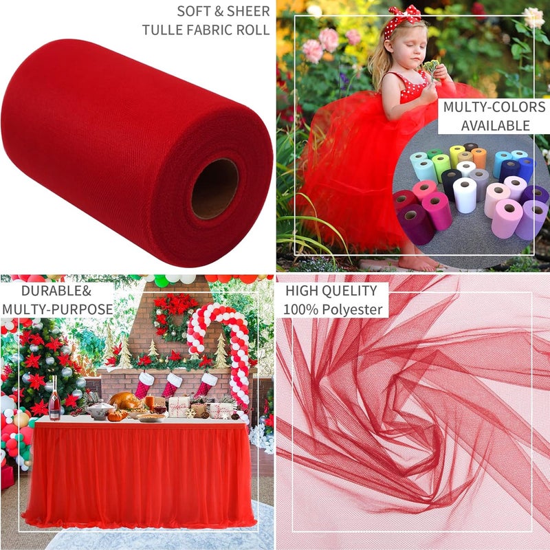 IONTACH Red Tulle Fabric Rolls 6 Inch by 100 Yards (300 feet) Fabric Spool Tulle Ribbon for Christmas Gift Wrapping DIY Tutu Bow Baby Shower Birthday Party Wedding Decorations Craft Supplies - Image 5